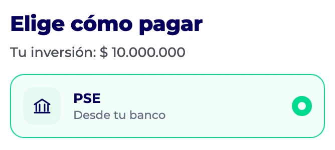 Pantalla de referencia del proceso: Elige cómo pagar