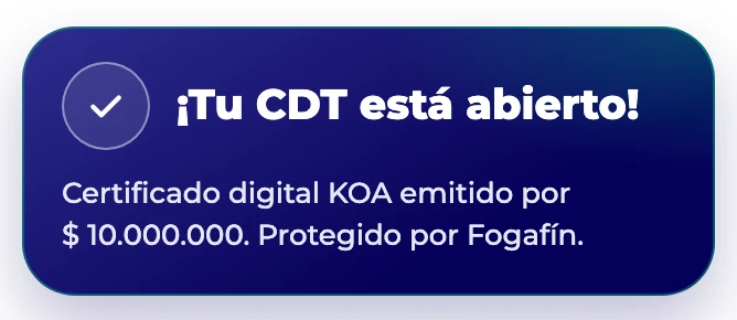 Pantalla de referencia del proceso: Recibe tu CDT