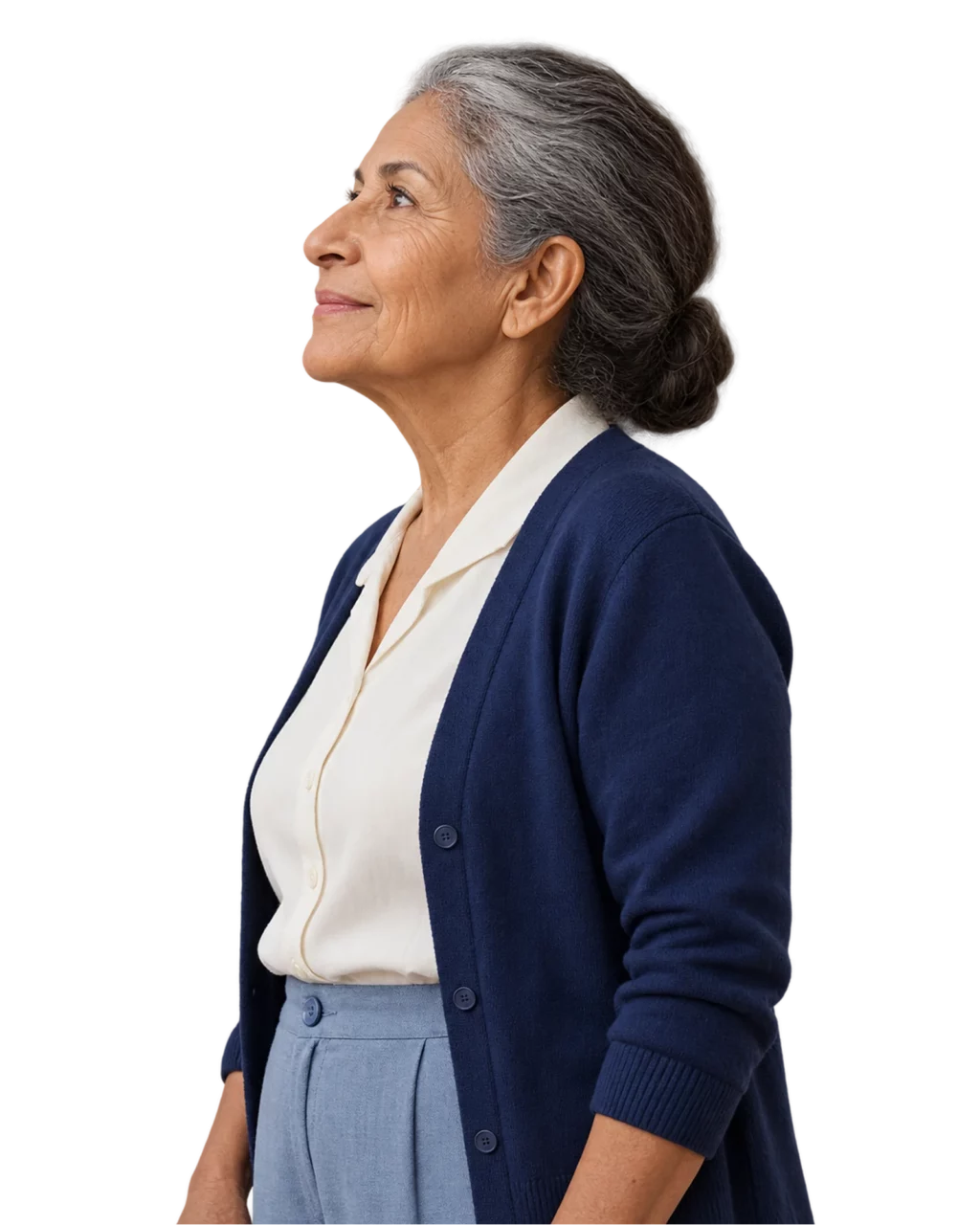 Imagen ilustrativa: pensionada de perfil mirando hacia arriba.