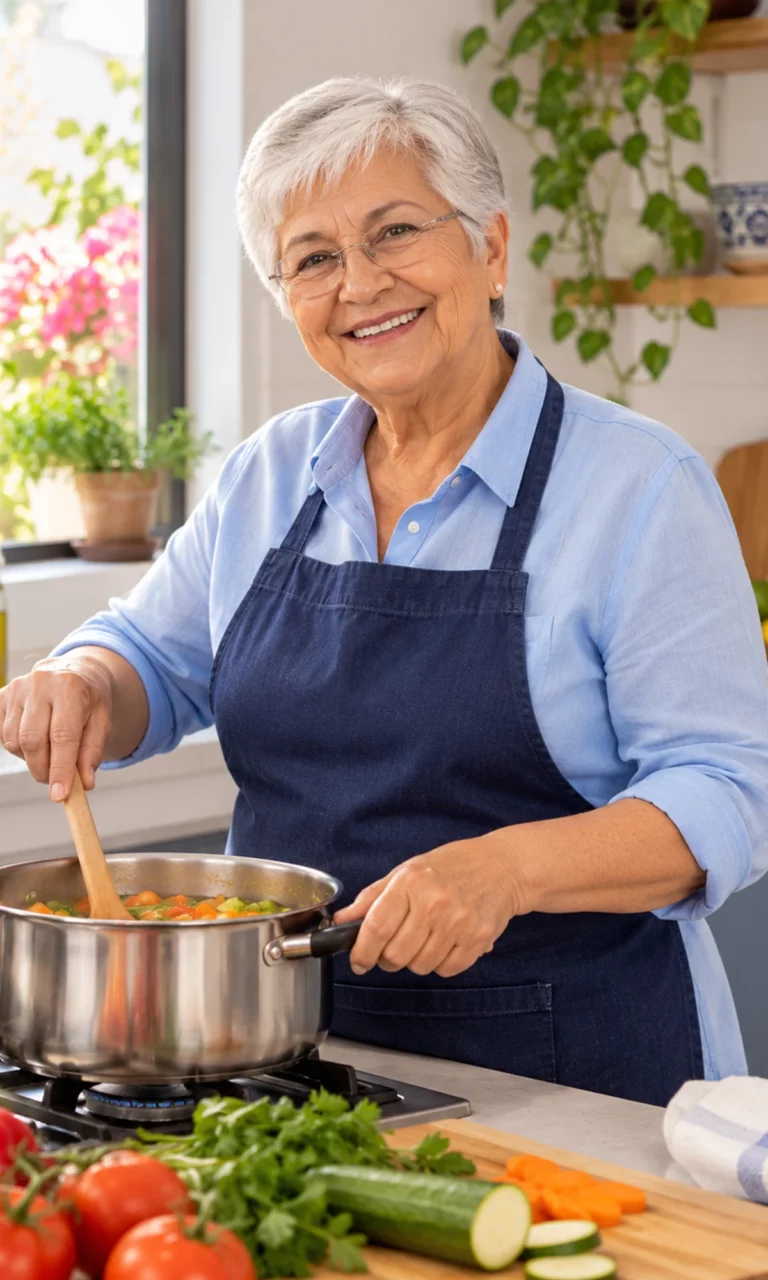 Imagen ilustrativa: pensionada cocinando en casa.