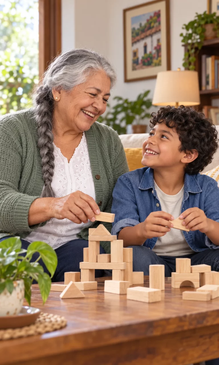 Imagen ilustrativa: pensionada compartiendo un juego con su nieto.