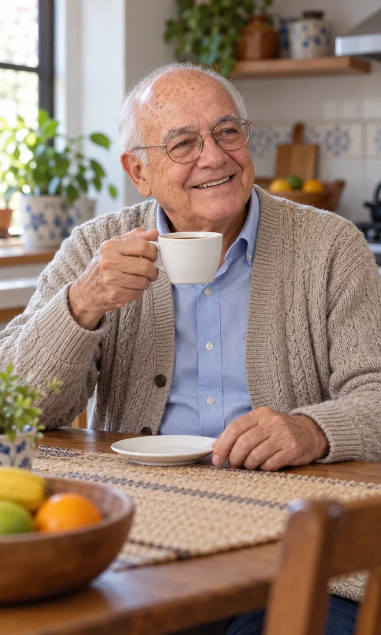 Imagen ilustrativa: pensionado disfrutando una taza de café.