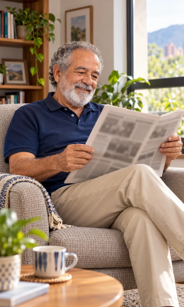 Imagen ilustrativa: pensionado leyendo el periódico en casa.